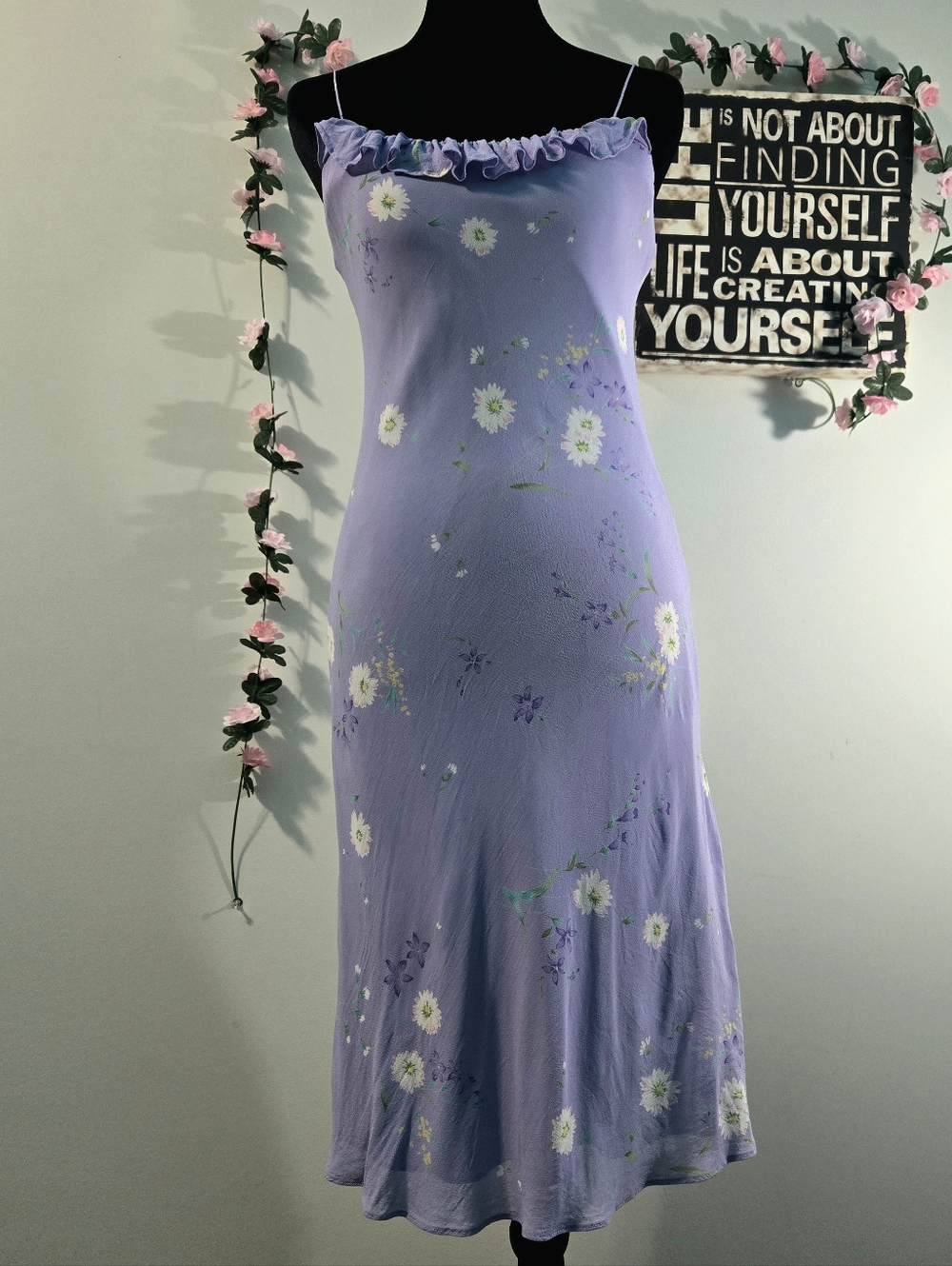 Rare Vintage 90s RALPH Ralph Lauren Lavender Floral Rayon Slip Dress Size 6